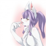 anthro black_nose blush bodily_fluids breast_fondling breast_play breasts drooling ears_up female fondling fur hair hand_on_breast licking looking_at_viewer purple_hair saliva side_boob simple_background solo tongue tongue_out tuft white_body white_fur yellow_body yellow_fur kohaku_q legend_of_mana mana_(series) square_enix sierra_(mana) canid canine mammal 1:1 hi_res