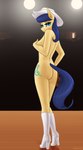 anthro boots breasts butt clothing covering covering_breasts cowboy_hat female footwear hat headgear headwear high_heeled_boots high_heels legwear looking_at_viewer nude shoes side_boob solo stage stage_lights standing thigh_boots thigh_highs apocheck13 conditional_dnp friendship_is_magic hasbro my_little_pony fiddlesticks_(mlp) earth_pony equid equine horse mammal pony absurd_res hi_res