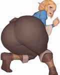 bent_over big_butt blonde_hair blush butt clothed clothing crouching female fully_clothed hair humanoid_pointy_ears not_furry panty_lines pointy_ears solo thick_thighs wide_hips asura_(artist) nintendo the_legend_of_zelda princess_zelda elf humanoid hylian absurd_res hi_res