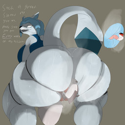 ambiguous_gender ambiguous_rimming ambiguous_rimming_female anal anthro arms_tied bdsm big_butt blue_body blue_eyes blue_fur blue_hair body_worship bondage bottomless bound butt butt_sniffing butt_worship clothed clothing crop_top dialogue duo female female/ambiguous fur hair kneeling long_hair looking_back looking_down musk oral overweight overweight_anthro overweight_female rimming sex shirt simple_background smelly smelly_anus smelly_butt sniffing standing text tied_to_butt topwear white_text pleasantlyplumpthiccness nintendo pokemon dusk_lycanroc eeveelution generation_4_pokemon generation_7_pokemon glaceon lycanroc pokemon_(species) 1:1 english_text hi_res