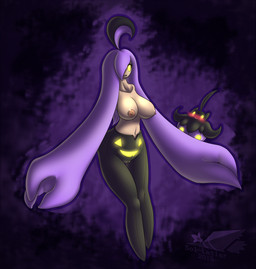 alternate_species ambiguous_gender areola black_body black_skin blush breasts clitoris duo female genitals glowing hair humanoidized long_hair navel nipples not_furry nude pokemorph purple_hair vulva wide_hips latiar nintendo pokemon generation_6_pokemon ghost gourgeist humanoid pokemon_(species) pumpkaboo shiny_pokemon spirit 2015 hi_res