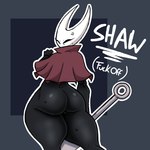 2_horns angry biped black_body black_butt black_eyes butt clothing cross-popping_vein dialogue eyelashes female fingers holding_melee_weapon holding_object holding_weapon horn looking_back melee_weapon profanity rear_view solo standing talking_to_viewer tedt text weapon white_head white_text wide_hips baguetteartt hollow_knight team_cherry hornet_(hollow_knight) arthropod humanoid 1:1 2025 english_text hi_res