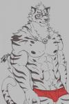 anthro big_muscles bulge clothed clothing eyewear fur glasses looking_at_viewer male muscular muscular_anthro muscular_male nipples solo topless marbook2002 nekojishi studio_klondike lin_hu felid mammal pantherine tiger 2017 2:3 hi_res signature