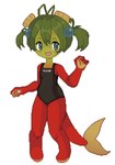 ahoge anthro blush clothing female fin green_hair hair one-piece_swimsuit pigtails smile solo swimwear tail tail_fin young young_anthro young_female alunka salmon_girl_(alunka) animal_humanoid fish fish_humanoid humanoid marine marine_humanoid salmon_humanoid sockeye_salmon digital_media_(artwork) hi_res pixel_(artwork)