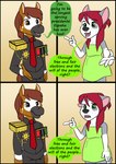 anthro biped black_border border clothing dialogue duo female fur hair male shirt simple_background standing text topwear young kammypup_(artist) kammypup 2021 comic english_text