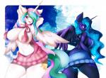 anthro areola backwards_virgin_killer_sweater big_breasts big_butt blue_eyes breasts butt butt_cleavage clothing cute_fangs cutie_mark duo eyebrows eyelashes eyeshadow feathered_wings feathers female hair horn huge_breasts looking_at_viewer makeup multicolored_hair nipple_outline open_mouth panties side_boob sweater tail thick_thighs topwear underwear virgin_killer_sweater wide_hips wings azura_inalis friendship_is_magic hasbro meme_clothing my_little_pony princess_celestia_(mlp) princess_luna_(mlp) equid mammal 2017 absurd_res hi_res meme