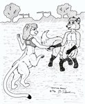 animal_genitalia bottomless breasts clothed clothing dipstick_tail duo female fully_sheathed fur genitals gloves_(marking) hair leg_markings male markings multicolored_tail nude outside sheath socks_(marking) tail tail_markings bernard_doove chakona_space garrek goldfur canid canid_taur canine canine_taur cougar felid feline fox fox_taur mammal mammal_taur taur 1999 monochrome herm_(lore)