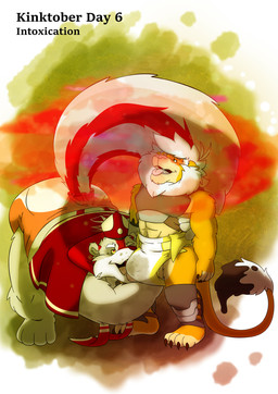 anthro cultist diaper duo intoxication_play licking male male/male pheromones tongue leoniro_the_inklion inklion mammal mephitid skunk absurd_res hi_res