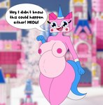 anthro dialogue fangs female horn lego_brick nipples nude open_mouth pink_body plastic pregnant pregnant_anthro pregnant_female smile solo speech_bubble square_head teeth text unicorn_horn wide_hips foxtide888 lego mythology the_lego_movie unikitty felid feline mammal mythological_creature english_text