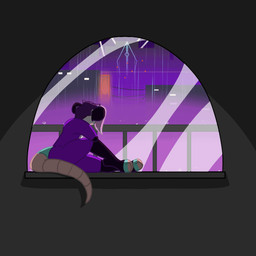 city fur hair looking_away male purple_body purple_fur purple_hair raining slightly_chubby window foppydiskart fop american_opossum mammal marsupial virginia_opossum 1:1 animated hi_res