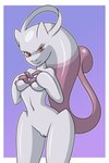 anthro areola breast_grab breast_squish breasts female genitals hand_on_breast looking_at_viewer nipples nude pussy red_eyes simple_background smile solo squish standing tail sonicguru nintendo pokemon generation_6_pokemon legendary_pokemon mammal mega_evolution mega_mewtwo mega_mewtwo_y pokemon_(species) 2:3 digital_media_(artwork) hi_res