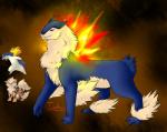 ambiguous_gender fangs feral fire fur fusion pokemon_fusion solo standing tail teeth the13thblackcat fakemon nintendo pokemon arcanine badger canid canine generation_1_pokemon generation_2_pokemon mammal mustelid musteline pokemon_(species) typhlosion