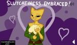 anthro areola bedroom_eyes blush breast_fondling breast_play breasts clothed clothing female fondling half-closed_eyes hand_on_breast narrowed_eyes nipples partially_clothed seductive solo text undressing gravyfox microsoft prequel_adventure the_elder_scrolls katia_managan felid feline khajiit mammal