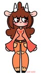 anthro belt big_eyes blush bottomwear brown_hair clothing female fur hair heart_symbol hooves horn kemono orange_bottomwear orange_clothing orange_pants pants red_clothing red_shirt red_topwear shirt smile solo tabs tan_body tan_fur topwear powpink09 bovid caprine goat mammal