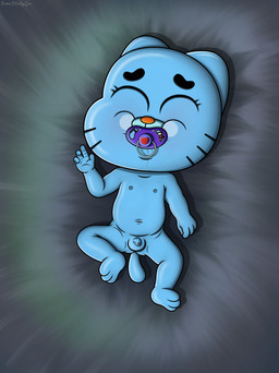 4_fingers anthro balls blue_body blue_fur bodily_fluids drooling eyelashes eyes_closed fingers fur genitals happy heart_symbol male male_anthro navel neonate nipples nude nude_anthro nude_male pacifier penis saliva shota simple_background small_penis solo young young_anthro young_male somestickygoo cartoon_network the_amazing_world_of_gumball gumball_watterson domestic_cat felid feline felis mammal 2018 absurd_res digital_media_(artwork) hi_res