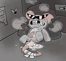 after_anal after_sex alley anatomically_correct anatomically_correct_genitalia anatomically_correct_penis animal_genitalia animal_penis anthro anus bag balls blush blush_lines bodily_fluids clipped_ear cum cum_in_ass cum_inside cum_on_body cum_on_self detailed_background drooling erection eyewear feral genital_fluids genitals jagged_teeth long_tail male male_anthro missing_tooth on_model penis pink_tail poster rodent_penis saliva solo steam sunglasses tail tail_wraps tapering_penis teeth_showing trash_bag wearing_sunglasses wraps dog_phenomenon mewgenics radical_rat_(mewgenics) arthropod fly_(animal) insect mammal murid murine rat rodent 2026 colored digital_drawing_(artwork) digital_media_(artwork) full-length_portrait portrait shaded