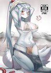 4_toes anthro big_breasts blush bottomwear bra breasts claws clothing feet female fur grey_body grey_fur hot_spring kemono kneeling loincloth looking_at_viewer nipple_outline onsen red_eyes solo surprise toe_claws toes underwear undressing water user_cpsf8285 onmyoji hakuro_(onmyoji) canid canine canis mammal wolf 2022 absurd_res hi_res