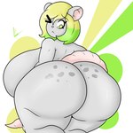 anthro big_breasts big_butt blonde_hair breasts butt female fur green_background green_eyes green_hair green_highlights grey_body grey_fur grey_spots hair highlights_(coloring) huge_breasts huge_butt hyper hyper_breasts long_tail looking_at_butt looking_at_own_butt looking_back markings multicolored_hair one_eye_closed pink_nose pink_tail rear_view short_hair short_stack simple_background solo spots spotted_body spotted_butt standing tail thick_thighs two_tone_hair white_background felestell mammal murid murine rat rodent 1:1 digital_media_(artwork) hi_res portrait signature three-quarter_portrait