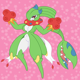 big_breasts blue_highlights breasts cleavage clothed clothing curvy_figure eyelashes featureless_feet feet female fire flower_(anatomy) flower_hands fusion green_hair hair hair_mouth hair_over_eye highlights_(coloring) hourglass_figure leg_markings long_hair looking_at_viewer markings navel neck_tuft not_furry pattern_background pink_background pokemon_fusion pose pseudo_clothing red_eyes sharp_teeth simple_background smile socks_(marking) solo teeth thick_thighs three-quarter_view tuft unusual_anatomy unusual_mouth_placement white_body white_skin edchowder97 fakemon nintendo pokemon pokemon_clover blaziken demiwaifu diancie florges gardevoir generation_2_pokemon generation_3_pokemon generation_4_pokemon generation_5_pokemon generation_6_pokemon humanoid hybrid legendary_pokemon lilligant lopunny mammal mawile meloetta meloetta_(aria_form) misdreavus pokemon_(species) red_flower_florges roserade 1:1 2026 absurd_res alternate_version_at_source digital_media_(artwork) flat_colors full-length_portrait hi_res portrait