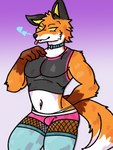 anthro biceps blep bottomwear brown_body brown_fur clothed clothing collar crop_top crossdressing fangs femboy fishnet_clothing fishnet_legwear fur green_clothing heart_symbol hotpants legwear male orange_body orange_fur pink_clothing pose shirt shorts solo tank_top teeth thigh_highs thong thong_straps tongue tongue_out topwear underwear white_body white_fur mitsufoppie epic_games fortnite fennix_(fortnite) canid canine fox mammal red_fox true_fox 3:4 absurd_res hi_res