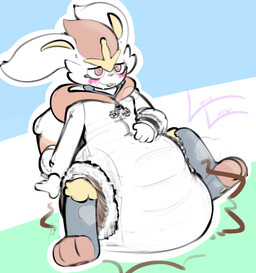 3_toes 4_fingers ambiguous_gender anthro big_ears black_body black_fur black_nose blush blush_lines bodily_fluids buckteeth cheek_tuft clothed clothing diaper diaper_peekage diaper_under_clothing diaper_under_onesie drooling facial_tuft feces feet fingers fur hair hand_on_belly heart_eyes heart_symbol leg_markings looking_pleasured markings multicolored_body multicolored_fur onesie open_mouth open_smile pokemon_onesie pooping red_body red_fur red_hair saliva simple_background sitting smile socks_(marking) soiled_diaper soiling soiling_diaper solo teeth text toeless_(marking) toeless_socks_(marking) toes tuft unclean_diaper used_diaper using_diaper wearing_diaper white_body white_fur yellow_body yellow_fur yellow_inner_ear ludis-luteo nintendo pokemon cinderace generation_8_pokemon pokemon_(species) scorbunny 2021 absurd_res artist_name hi_res signature