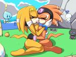 aged_up anthro breast_squish breasts breasts_frottage duo_focus eyes_closed female female/female french_kissing group kissing making_out nude orange_body squish tongue tongue_out sandunky sega sonic_adventure sonic_chronicles:_the_dark_brotherhood sonic_the_hedgehog_(series) shade_the_echidna sonic_the_hedgehog tikal_the_echidna chao_(sonic) dark_chao echidna eulipotyphlan hedgehog hero_chao lagomorph mammal monotreme 2017 digital_media_(artwork) hi_res signature