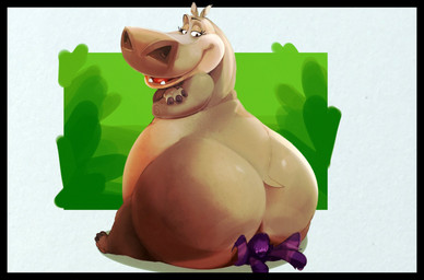 anthro belly big_butt black_border border butt crossed_arms duo eyelashes facesitting female female_facesitting_male huge_butt larger_female male male/female open_mouth open_smile sitting sitting_on_another size_difference smaller_male smile tail wide_hips ruben_sling dreamworks madagascar_(series) gloria_(madagascar) ruben_(ruben_sling) arthropod bee common_hippopotamus hippopotamid hymenopteran insect mammal hi_res