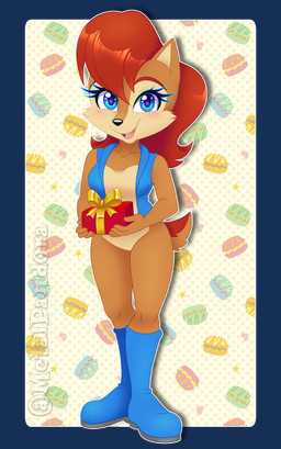 anthro black_nose blue_eyes boots border bottomless breasts brown_hair clothed clothing eyelashes female footwear gift hair holding_gift holding_object looking_at_viewer open_mouth open_smile pattern_background red_hair scut_tail shoes short_tail simple_background smile solo tail topwear transparent_border vest metalpandora archie_comics sega sonic_the_hedgehog_(archie) sonic_the_hedgehog_(comics) sonic_the_hedgehog_(series) sally_acorn chipmunk ground_squirrel mammal rodent sciurid 2021 alpha_channel digital_media_(artwork)