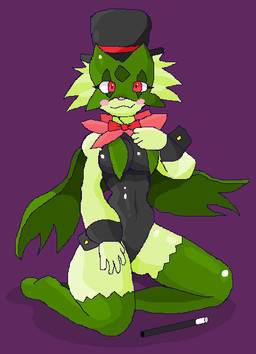 anthro blush bow_tie breasts clothing cuffed_wrists female fur green_body green_fur hat headgear headwear kneeling magic_wand one_piece_suit solo top_hat cool_cola nintendo pokemon felid feline generation_9_pokemon mammal meowscarada pokemon_(species) digital_media_(artwork) microsoft_paint_(artwork) pixel_(artwork)