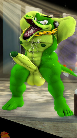 5_toes anthro balls big_balls big_penis bodily_fluids chain cum electronics feet flexing genital_fluids genitals gold_(metal) gold_chain green_body headphones huge_balls huge_penis light light_beam logo male muscular nipples open_mouth overweight pecs penis public public_nudity purple_body saliva sharp_teeth solo standing sunbeam sunlight sweat teeth thick_penis toes moonwulf sega sonic_the_hedgehog_(series) big_the_cat vector_the_crocodile crocodile crocodilian domestic_cat felid feline felis mammal reptile scalie 3d_(artwork) absurd_res digital_media_(artwork) hi_res source_filmmaker_(artwork)