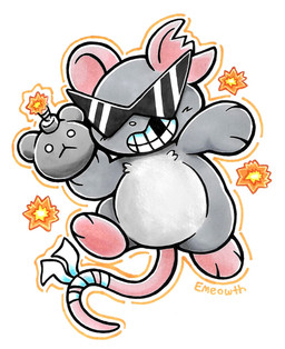 3_fingers 3_toes :< anthro biped chest_tuft chipped_tooth clipped_ear emanata explosion explosion_symbol eyewear featureless_crotch feet fingers fur grey_body grey_ears grey_fur grin grinning_at_viewer holding_bomb holding_object holding_ranged_weapon holding_weapon ignited_fuse looking_at_viewer male male_anthro missing_tooth no_pupils nude_anthro nude_male outline pink_ears pink_tail pose ranged_weapon simple_background smile smiling_at_viewer solo stylized sunglasses tail tail_wraps teeth_showing text toes tuft weapon white_body white_eyes white_fur wraps emeowth mewgenics radical_rat_(mewgenics) rat_bomb_(mewgenics) bomb_head mammal murid murine rat rodent 2026 artist_name colored digital_drawing_(artwork) digital_media_(artwork) full-length_portrait hi_res portrait signature