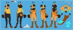 anthro big_breasts blue_body blue_flesh blue_fur blue_inner_ear blue_inner_ear_fluff blue_mouth blue_pawpads blue_tongue boots bottomwear bra_lines breasts brown_body brown_fur brown_hair casual_clothing claws clothing crotch_tuft ears_down ears_up eyewear featureless_breasts featureless_crotch feet female foot_focus footwear fur fur_markings glasses hair hindpaw inner_ear_fluff jacket leather leather_boots leather_clothing leather_footwear markings mouth_shot nude open_mouth orange_body orange_fur pants pawpads paws pivoted_ears pose shoes slightly_chubby slightly_chubby_anthro slightly_chubby_female smile solo sportswear standing striped_body striped_fur stripes tail tasteful_nudity text thick_thighs tongue topwear tuft wide_hips yellow_clothing yellow_jacket_(clothing) yellow_topwear amazinky chevy_dahl felid feline lynx mammal english_text hi_res model_sheet