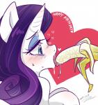 banana blue_eyes blush bodily_fluids eyelashes female food food_fetish fruit hair heart_symbol horn licking plant purple_hair saliva solo suggestive suggestive_food tongue tongue_out bbtasu friendship_is_magic hasbro my_little_pony mythology rarity_(mlp) equid equine mammal mythological_creature mythological_equine unicorn hi_res