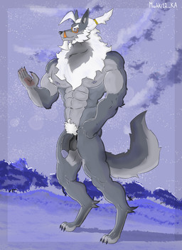 abs anthro armpit_hair balls beard big_balls blue_eyes body_hair claws clothing cloud cloudy_sky digitigrade digitigrade_footwear elderly_male eyewear facial_hair fangs footwear forest forest_background fur furgonomic_footwear furgonomics genitals glasses gradient_background grass grass_field grey_body grey_fur hair hair_white humanoid_genitalia humanoid_penis locks long_penis long_tail male mane mane_hair muscular muscular_anthro muscular_male nature nature_background nipples penis plant pompadour pubic_fuzz simple_background sky skyscape solo surrealism tail teeth thick_tail tree vein veiny_penis wearing_glasses white_beard white_body white_facial_hair white_fur machki12_ka smash_legends wolfgang_(smash_legends) canid canine canis mammal wolf absurd_res hi_res