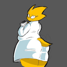 anthro belly biped buckteeth butt cartoon_freckles clipboard clothed clothing coat eyewear female freckles glasses grey_background holding_clipboard holding_object holding_pencil lab_coat looking_at_viewer looking_back looking_back_at_viewer pencil_(object) rear_view short_tail simple_background slightly_chubby slightly_chubby_anthro slightly_chubby_female solo standing tail teeth thick_thighs topwear wearing_glasses yellow_body cococram undertale_(series) alphys reptile scalie 2025 colored_sketch guide_lines hi_res portrait sketch three-quarter_portrait