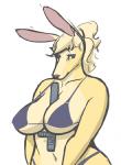 anthro big_breasts bikini blonde_hair blue_eyes breasts clothing club_(weapon) female hair innuendo melee_weapon nightstick simple_background solo swimwear two-piece_swimsuit weapon ritts frank_westerveldt kangaroo macropod mammal marsupial