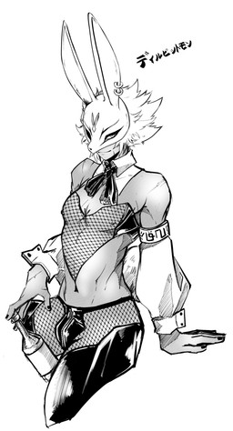 abs bolo_tie bottomwear clothed clothing crossdressing ear_piercing ear_ring fishnet_clothing hotpants male mask navel nipples pecs piercing ring_piercing shorts smile solo tail kaizer33226 bandai_namco digimon animal_humanoid diarbbitmon digimon_(species) humanoid lagomorph lagomorph_humanoid leporid_humanoid mammal mammal_humanoid rabbit_humanoid tailed_humanoid absurd_res hi_res monochrome