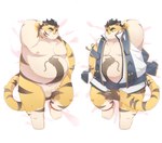 anthro balls belly big_belly dakimakura genitals kemono lying male micropenis moobs nipples overweight overweight_male penis small_penis solo ginsingoo1 tamacolle hitachi_(tamacolle) felid mammal pantherine tiger 2024 dakimakura_design hi_res