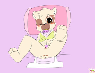 anal anal_fingering anal_masturbation anthro anus blush bottomless butt clothed clothing diaper female fingering genitals masturbation object_in_mouth open_diaper pacifier pacifier_in_mouth solo spread_legs spreading toddler vaginal vaginal_masturbation vulva young young_anthro young_female oooeygoooey bear mammal