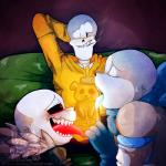 alternate_universe blush bone cigarette clothed clothing group implied_incest looking_at_viewer male male/male not_furry red_eyes skeleton smile suggestive tongue lizheru underfell underswap undertale undertale_(series) papyrus_(underswap) sans_(underfell) sans_(underswap) animated_skeleton undead 1:1 incest_(lore)