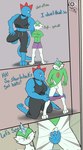 anthro assisted_exposure athletic_wear ball_squeeze ballbusting blue_text catboycbtenby clothed clothing cock_and_ball_torture comic comic_panel duo english_text female feraligatr gallade generation_2_pokemon generation_4_pokemon genital_torture green_text hi_res lovers_moment male male/female mocking nintendo pain pantsing partially_clothed pokemon pokemon_(species) relationship shocked text underwear underwear_down