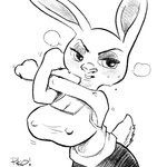 anthro big_breasts bodily_fluids breasts buckteeth cleavage clothed clothing cross-body_shoulder_stretch female fully_clothed half-closed_eyes huge_breasts narrowed_eyes nipple_outline shirt solo stretching sweat tank_top teeth topwear pko disney zootopia judy_hopps european_rabbit lagomorph leporid mammal oryctolagus rabbit 1:1 2020 black_and_white half-length_portrait hi_res monochrome portrait sketch