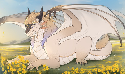 ambiguous_gender claws feet feral front_view hair horn lying on_front outside sky solo tail toes wings padjetxharrington mythology rhael_(rhaelrhaelrasputin) dragon mythological_creature mythological_scalie scalie 2025 digital_drawing_(artwork) digital_media_(artwork) hi_res male_(lore)
