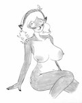 anthro big_breasts blonde_hair breasts female fur hair hooves leaf markings nipples solo spots spotted_body spotted_fur tail wavy_hair efradraws northwind_(efradraws) elafi_(efradraws) deer mammal absurd_res graphite_(artwork) hi_res monochrome sketch traditional_media_(artwork)