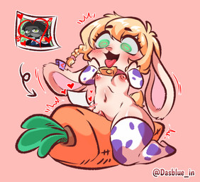 anthro bell bell_collar blonde_hair blush blush_lines braided_hair carrot chibi clitoral_hood clitoris clothing collar cowbell ear_piercing female food genitals gloves green_eyes grinding hair handwear in_heat legwear lingerie long_ears male navel nipples open_mouth photo piercing pillow plant short_hair shortstack solo spread_legs spreading stockings thick_thighs tongue tongue_out vegetable vulva wide_hips dasblue_in juanoh_uwu dominebraun_(melleacomic) mellea_(melleacomic) felid feline lagomorph leporid mammal rabbit hi_res