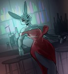 anthro bar big_breasts breasts female huge_breasts nipple_outline nipples pose solo thick_thighs wide_hips farodor liar's_bar cupcake_(liar's_bar) hare lagomorph leporid mammal rabbit absurd_res hi_res pinup