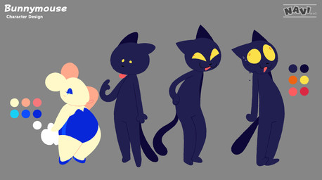 anthro black_body blue_clothing blue_leotard blush clothed clothing leotard tail tan_body tongue tongue_out yellow_sclera navipal bunnymouse mammal mouse murid murine rodent colored hi_res model_sheet