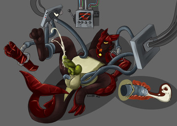 3_toes anal anal_penetration anthro apparatus armor artificial_insemination ball_fondling balls bodily_fluids clothed clothing clothing_lift cum cum_in_ass cum_inside ejaculation erection feet fondling genital_fluids genitals knot knotted_penis looking_pleasured lying machine machine_bondage male mechanical_fixation on_back partially_clothed paws penetration penis raised_clothing raised_leg robotic_arm solo tail tentacles toes eonbr mythology dragon mythological_creature mythological_scalie scalie hi_res