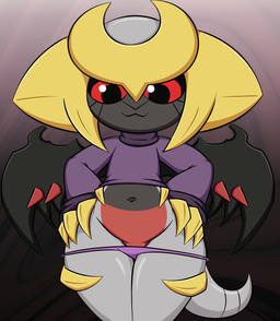anthro biped black_sclera claws clothing female front_view grey_body hand_on_hip looking_down mouth_closed pupils red_eyes solo standing tail underwear wide_hips wings zinzoa nintendo pokemon altered_forme_giratina generation_4_pokemon giratina legendary_pokemon pokemon_(species) 2026 absurd_res hi_res