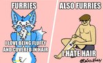 anthro arms_bent bent_legs body_hair closed_smile clothing duo eyes_closed frown fur hair hand_on_cheek hand_on_face hand_on_knee hand_on_leg hand_on_own_knee hand_on_own_leg hands_on_own_cheeks hands_on_own_face holding_knee holding_leg humor knee_pulled_up leg_hair looking_at_self looking_down male mouth_closed navel nipples pink_background planted_legs raised_hand rubbing_cheek shaving simple_background sitting smile standing text the_truth underwear white_text dasoupguy me_also_me canid canine fox human mammal 2021 english_text meme url